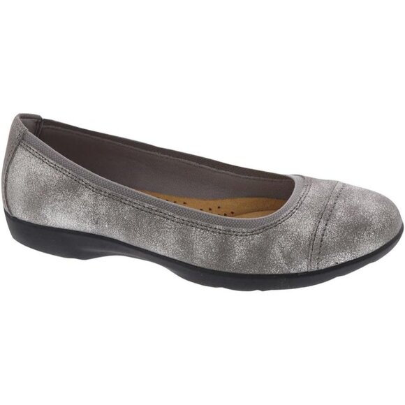Clarks Womens Pewter Leather Closed Pointed Toe Meadow Opal Ballet Flat Shoes - Picture 2 of 7